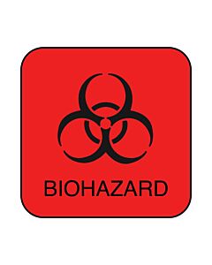 Hazard Label (Paper, Permanent) Biohazard  1"x1 Fluorescent Red - 1000 Labels per Roll