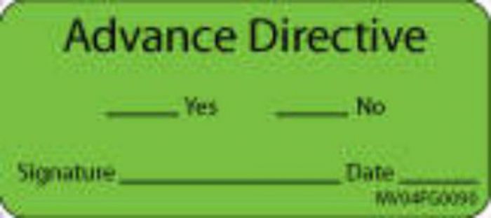 Label Paper Removable Advance Directive, 1" Core, 2 1/4" x 1", Fl. Green, 420 per Roll