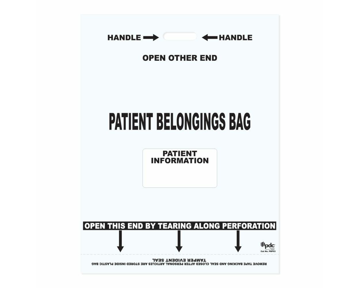 Clear PLASTIC PATIENT BELONGINGS BAG - PDC (PBD08)