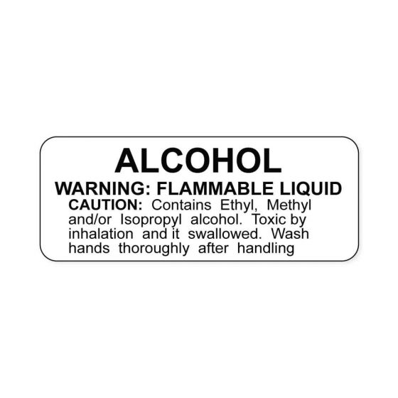 Hazard Label (Paper, Permanent) Alcohol Warning:  2 1/4"x7/8" White - 1000 Labels per Roll