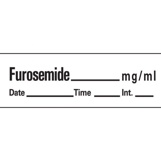 Anesthesia Tape with Date, Time & Initial (Removable) Furosemide mg/ml 1/2" x 500" - 333 Imprints - White - 500 Inches per Roll