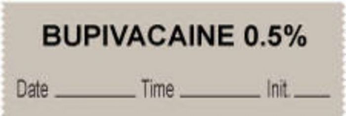 Anesthesia Tape with Date, Time & Initial (Removable) "Bupivacaine 0.5%" 1/2" x 500" Gray - 333 Imprints - 500 Inches per Roll