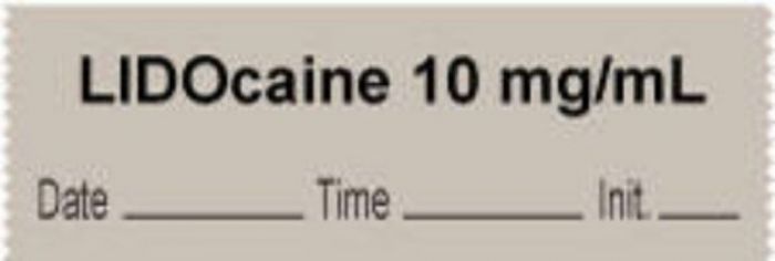 Anesthesia Tape with Date, Time & Initial | Tall-Man Lettering (Removable) "Lidocaine 10 mg/ml" 1/2" x 500" Gray - 333 Imprints - 500 Inches per Roll