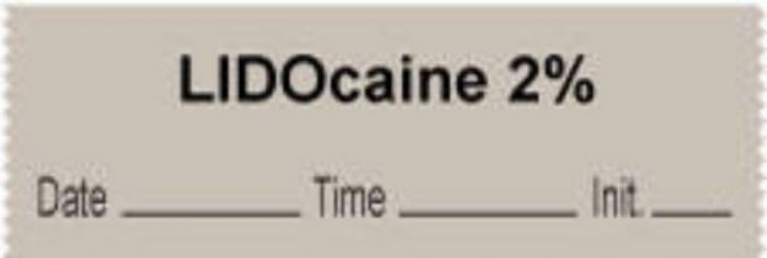 Anesthesia Tape with Date, Time & Initial | Tall-Man Lettering (Removable) "Lidocaine 2%" 1/2" x 500" Gray - 333 Imprints - 500 Inches per Roll