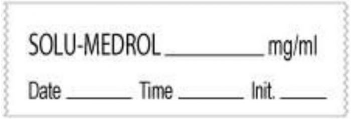 Anesthesia Tape with Date, Time & Initial (Removable) Solu-medrol mg/ml 1/2" x 500" - 333 Imprints - White - 500 Inches per Roll