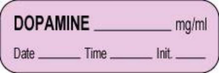 Anesthesia Label with Date, Time & Initial (Paper, Permanent) Dopamine mg/ml 1 1/2" x 1/2" Violet - 1000 per Roll