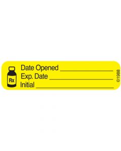 Communication Label (Paper, Permanent) Date Opened 1 9/16" x 3/8" Yellow - 500 per Roll, 2 Rolls per Box