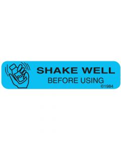 Communication Label (Paper, Permanent) Shake Well Before, 1 9/16" x 3/8" Blue - 500 per Roll, 2 Rolls per Box