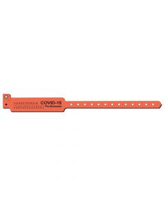 Sentry® Alert Bands® Poly "COVID-19 Pre-Screened" Pre-Printed, State Standardization 1" x 11-1/2" Adult Orange, 500 per Box