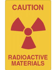 Hazard Label (Paper, Permanent) Caution Radioactive 8"x5 1/4" Yellow - 50 Labels per Roll