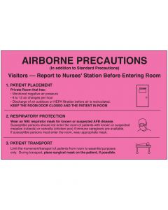 Label Paper Removable Airborne Precautions 8" x 5 1/4", Fl. Pink, 50 per Package