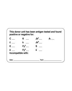 Lab Communication Label (Paper, Permanent) This Donor Unit  3"x1 3/4" White - 500 per Roll