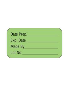 Lab Communication Label (Paper, Permanent) Date Prep. ___  1 5/8"x7/8" Fluorescent Green - 1000 per Roll