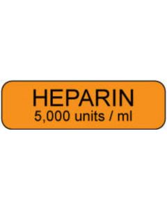 Label Paper Permanent Heparin 5000  1 1/4"x3/8" Orange 1000 per Roll