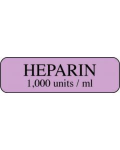 Label Paper Permanent Heparin 1000 Units  1 1/4"x3/8" Purple 1000 per Roll