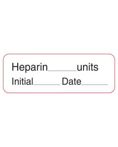 Label Paper Permanent Heparin ___ Units  1 1/2"x1/2" White with Red 1000 per Roll