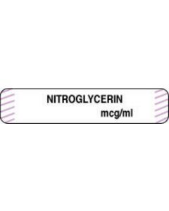 Anesthesia Label (Paper, Permanent) Nitroglycerine 1 1/2" x 1/3" White with Violet - 1000 per Roll