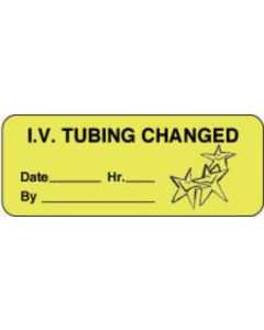 IV Label Paper Permanent IV Tubing Changed  2 1/4"x7/8" Fl. Yellow 1000 per Roll