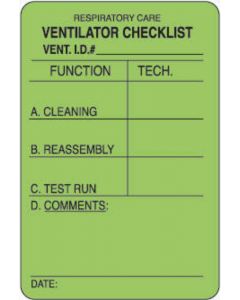 Label Paper Removable Respiratory Care 3" x 2", Fl. Green, 500 per Roll