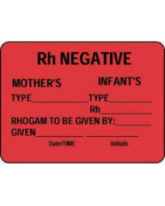 Label Paper Permanent RH Negative Mothers 2 3/8" x 1", 3/4", Fl. Red, 1000 per Roll