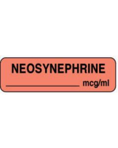 Anesthesia Label (Paper, Permanent) Neosynephrine mcg/ml 1 1/4" x 3/8" Fluorescent Orange - 1000 per Roll