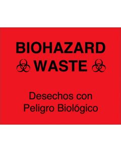 Hazard Label (Paper, Permanent) Biohazard Waste  10"x8" Fluorescent Red - 50 Labels per Package