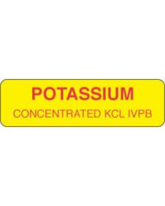 Communication Label (Paper, Permanent) Potassium Concentrated 2 7/8" x 7/8" Yellow - 1000 per Roll