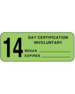 Label Paper Permanent 14 Day Certification  2 1/4"x7/8" Fl. Green 1000 per Roll