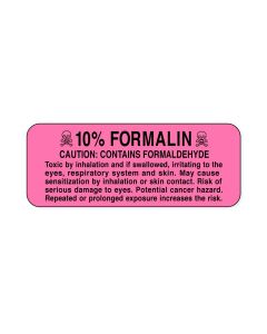 Hazard Label (Paper, Permanent) 0.1 Formalin  2 1/4"x7/8" Fluorescent Pink - 1000 Labels per Roll