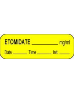 Anesthesia Label with Date, Time & Initial (Paper, Permanent) Etomidate mg/ml 1 1/2" x 1/2" Yellow - 1000 per Roll