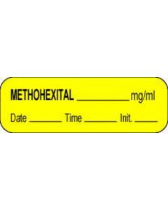 Anesthesia Label with Date, Time & Initial (Paper, Permanent) MethoheXItal mg/ml 1 1/2" x 1/2" Yellow - 1000 per Roll