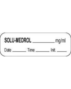 Anesthesia Label with Date, Time & Initial (Paper, Permanent) Solu-medrol mg/ml 1 1/2" x 1/2" White - 1000 per Roll