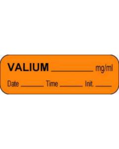 Anesthesia Label with Date, Time & Initial (Paper, Permanent) Valium mg/ml 1 1/2" x 1/2" Orange - 1000 per Roll