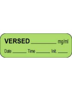 Anesthesia Label with Date, Time & Initial (Paper, Permanent) Versed mg/ml 1 1/2" x 1/2" Green - 1000 per Roll