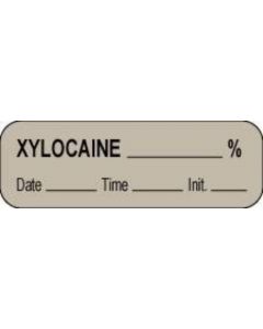 Anesthesia Label with Date, Time & Initial (Paper, Permanent) Xylocaine % 1 1/2" x 1/2" Gray - 1000 per Roll