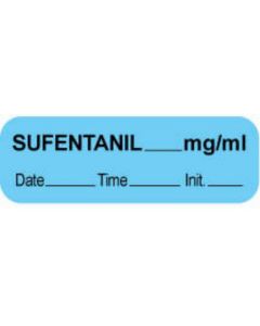 Anesthesia Label with Date, Time & Initial (Paper, Permanent) Sufentanil mg/ml 1 1/2" x 1/2" Blue - 1000 per Roll