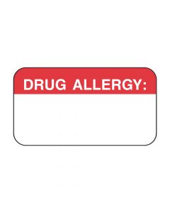 Label Paper Permanent Drug Allergy:  1-5/8"x7/8" White with Red 1000 per Roll