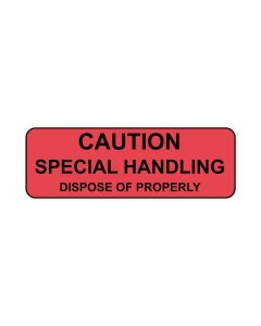 Hazard Label (Paper, Permanent) Caution Special  2 7/8"x7/8" Fluorescent Red - 1000 Labels per Roll