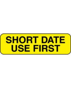 Communication Label (Paper, Permanent) Short Date Use First, 1 1/4" x 3/8" Fluorescent Yellow - 1000 per Roll