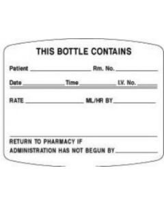 Label Paper Permanent This Bottle Contains 3" Core 2" 1/2" x 2, White, 500 per Roll