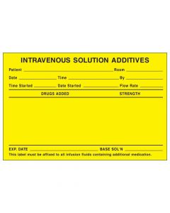 Label Paper Permanent Intravenous Solution, 3" Core 4" x 2 5/8", Fl. Yellow, 500 per Roll