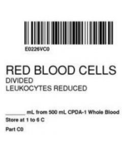 ISBT 128 Label (Synthetic, Permanent) "Red Blood Cells'' 2"x2" White - 500 per Roll