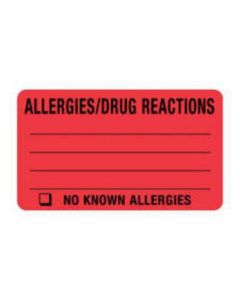 Label Paper Permanent Allergies/drug React  3"x1 3/4" Red 500 per Roll