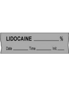 Anesthesia Tape with Date, Time & Initial (Removable) Lidocaine % 1/2" x 500" - 333 Imprints - Gray - 500 Inches per Roll