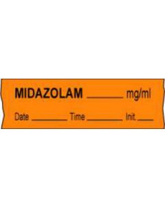 Anesthesia Tape with Date, Time & Initial (Removable) Midazolam mg/ml 1/2" x 500" - 333 Imprints - Orange - 500 Inches per Roll