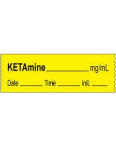 Anesthesia Tape with Date, Time & Initial | Tall-Man Lettering (Removable) Ketamine mg/ml 1/2" x 500" - 333 Imprints - Yellow - 500 Inches per Roll