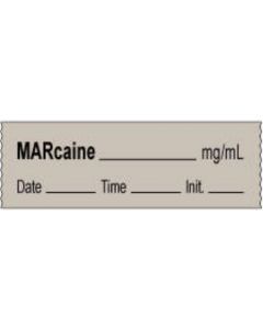 Anesthesia Tape with Date, Time & Initial | Tall-Man Lettering (Removable) Marcaine mg/ml 1/2" x 500" - 333 Imprints - Gray - 500 Inches per Roll