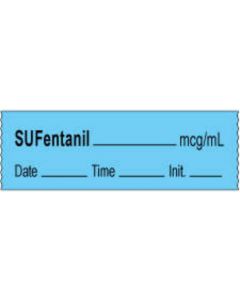 Anesthesia Tape with Date, Time & Initial | Tall-Man Lettering (Removable) Sufentanil mcg/ml 1/2" x 500" - 333 Imprints - Blue - 500 Inches per Roll