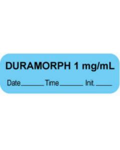 Anesthesia Label with Date, Time & Initial (Paper, Permanent) "Duramorph 1 mg/ml" 1 1/2" x 1/2" Blue - 1000 per Roll