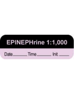 Anesthesia Label with Date, Time & Initial | Tall-Man Lettering (Paper, Permanent) "Epinephrine 1:1,000" 1 1 1/2" x 1/2" Violet and Black - 1000 per Roll